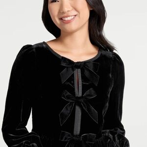 NWT, Modcloth, Black Velvet Bow Dress, Size 12